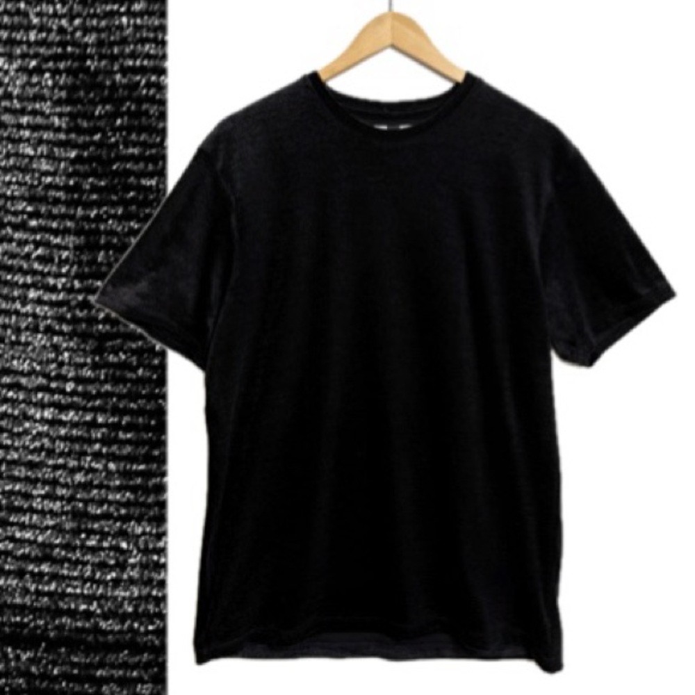 Topman Black Velour Fine Ribbed T-Shirt Mens Size M Stretch Short Sleeve Tee